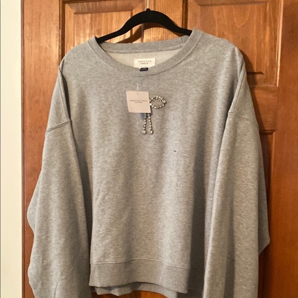 American Eagle Outfitters Cropped Style Gray Crew Neck Sweatshirt Bow Detail XXL - Picture 6 of 10